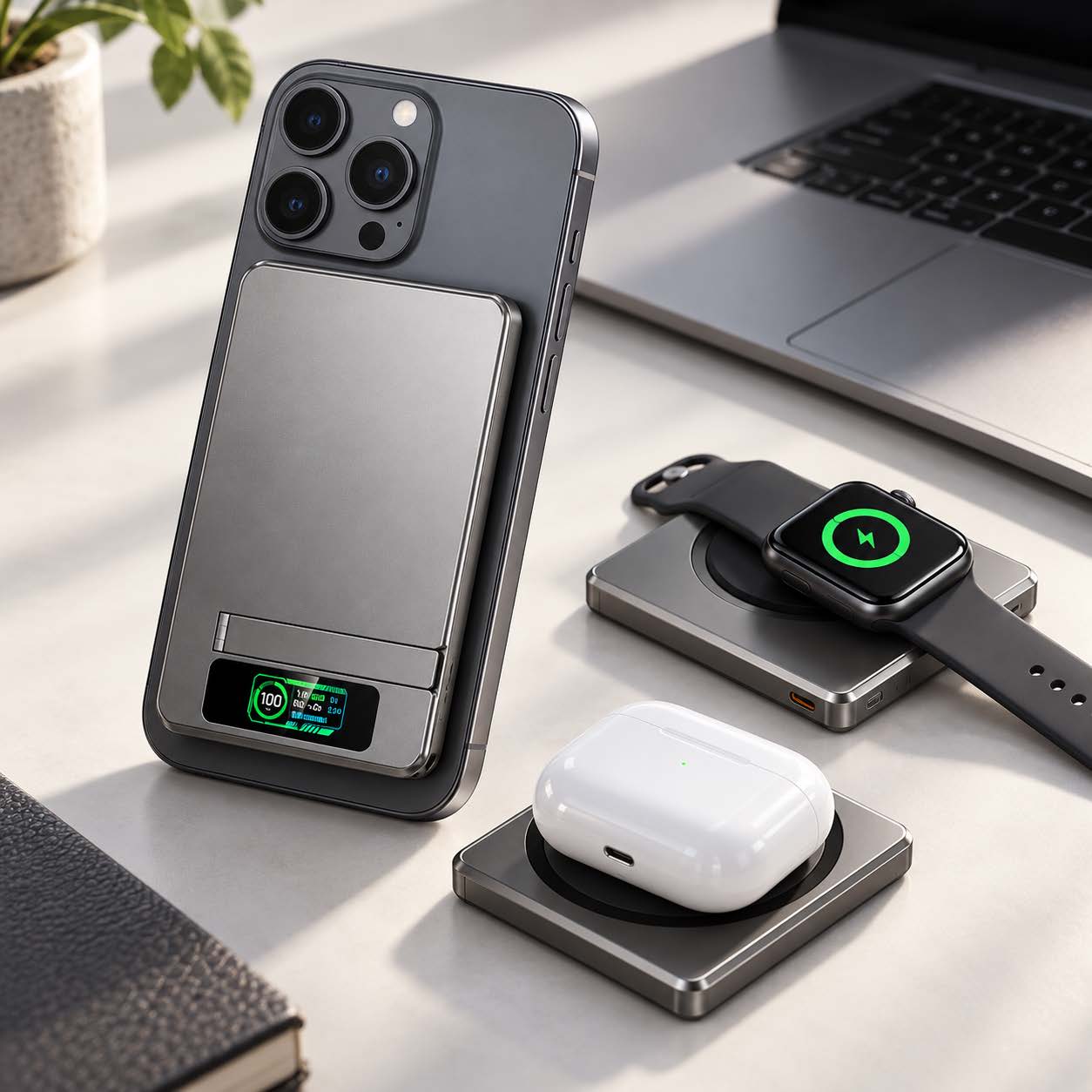 CarryCircuit MagSafe Power Bank with Apple Watch Charger & Stand – 10,000mAh