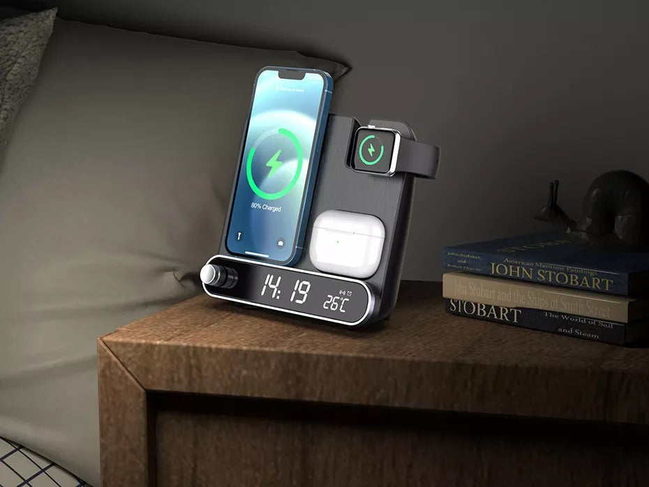 CarryCircuit 3-in-1 Wireless Charging Station with Clock & Temperature Display