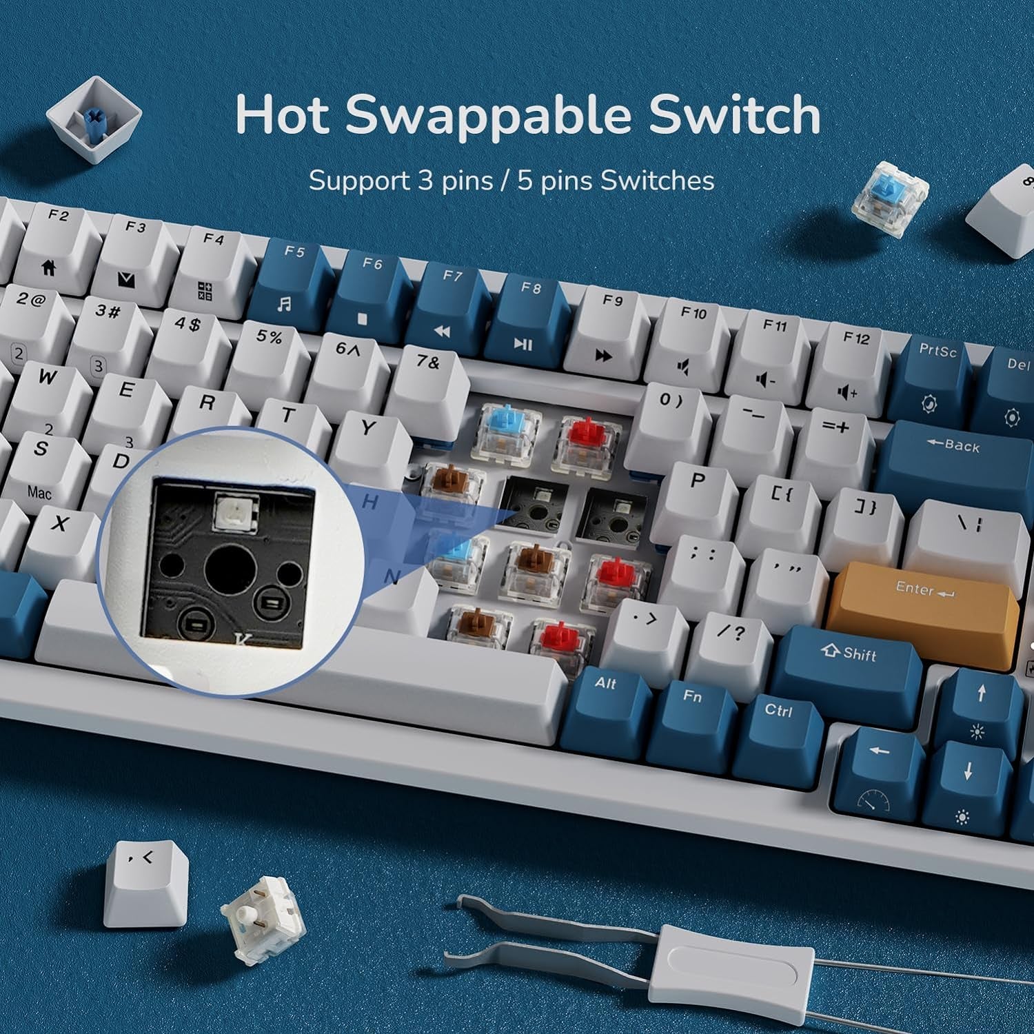 RK98 Wireless Mechanical Keyboard, 100 Keys 98% Layout with Custom Switches Hot Swappable, Tri-Mode BT5.1/2.4G/USB-C Full Size Gaming Keyboard with Numpad RGB, Brown Switch