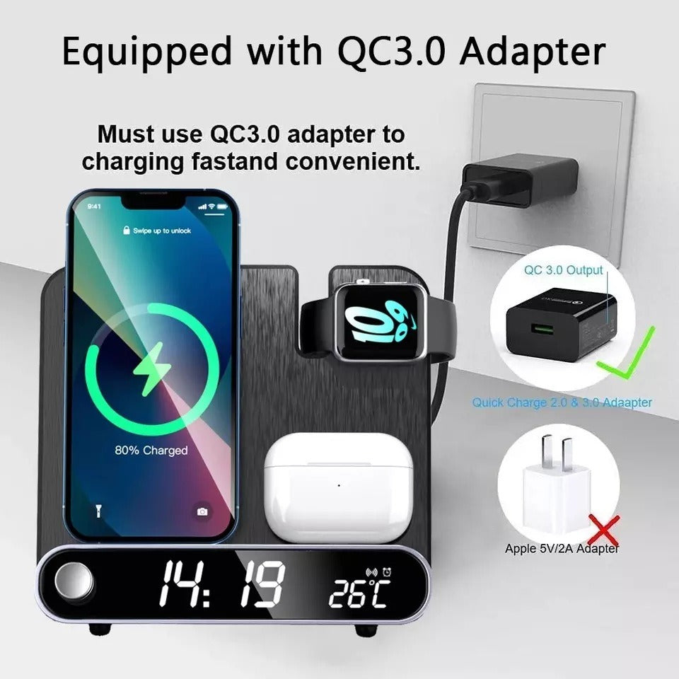 CarryCircuit 3-in-1 Wireless Charging Station with Clock & Temperature Display