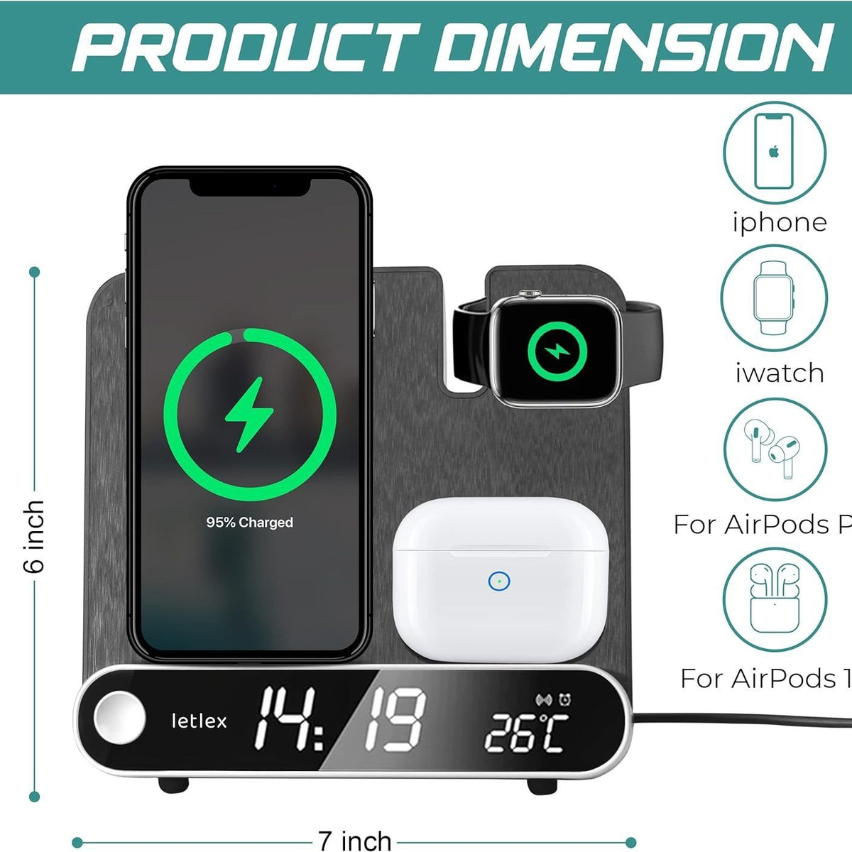 CarryCircuit 3-in-1 Wireless Charging Station with Clock & Temperature Display