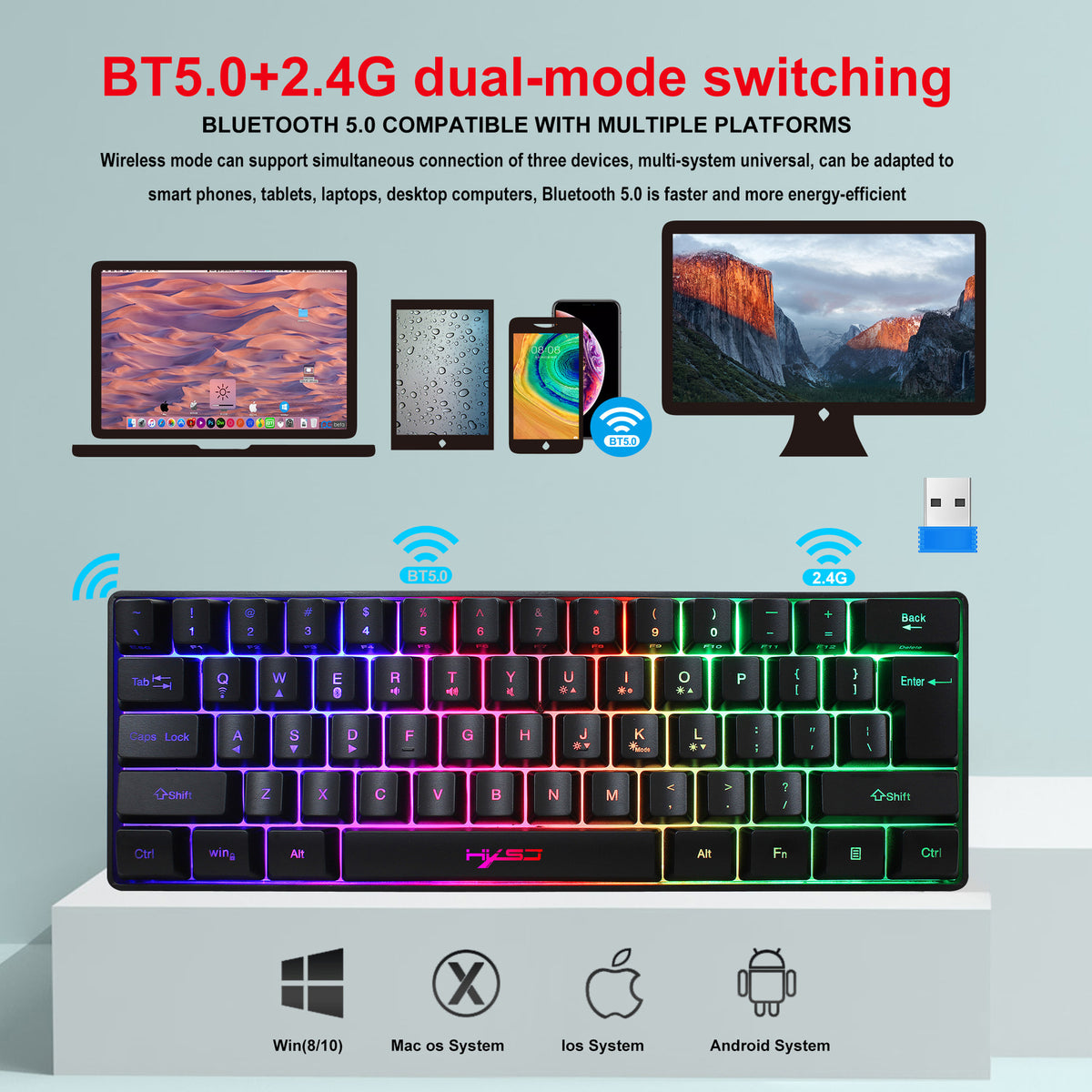 CarryCircuit Compact 61-Key RGB Wireless Keyboard