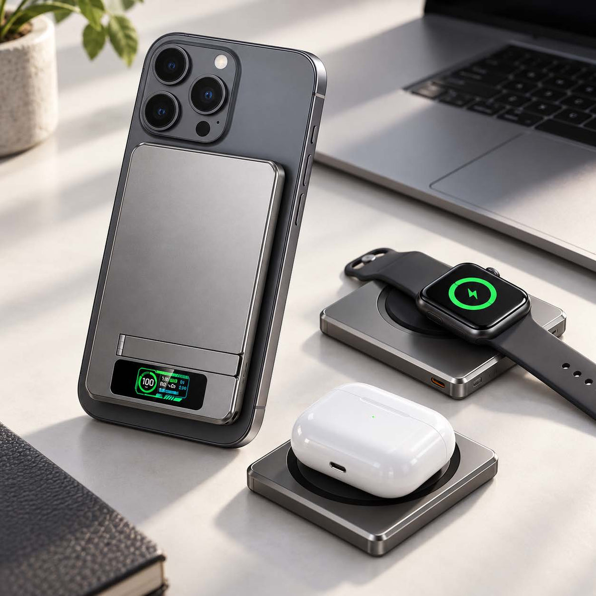 CarryCircuit MagSafe Power Bank with Apple Watch Charger & Stand – 10,000mAh